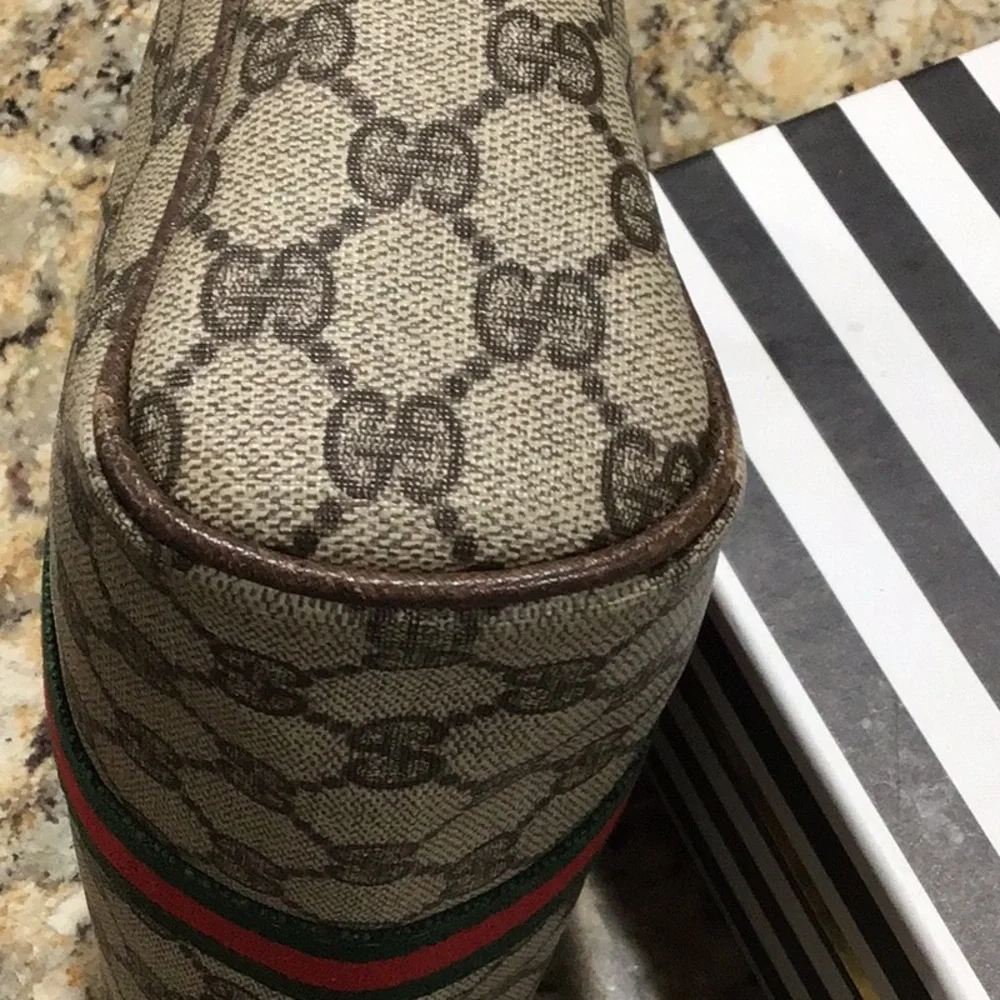 ✨Vintage GUCCI GG Canvas Web Sherry Line Clutch Bag RED GREEN STRIPE Authentic - Picture 5 of 11